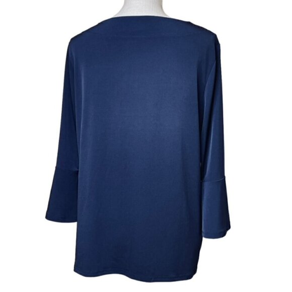 CHICO'S Navy Lace Up Bell Sleeve Blouse - Size Large - Picture 3 of 8